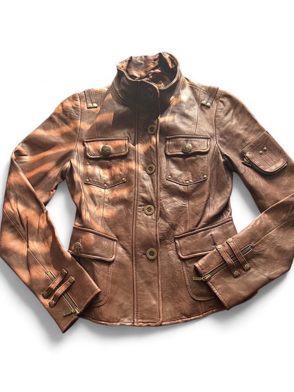 Danier Cognac Brown Leather Military-Style Jacket